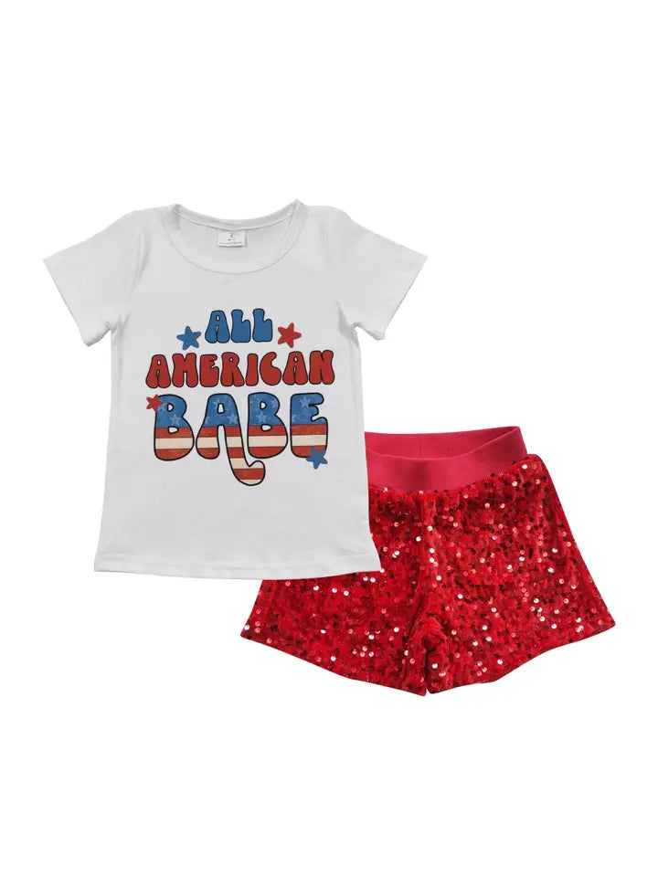 Baby/Toddler Girls All American Babe Top Red Sequin Short Set