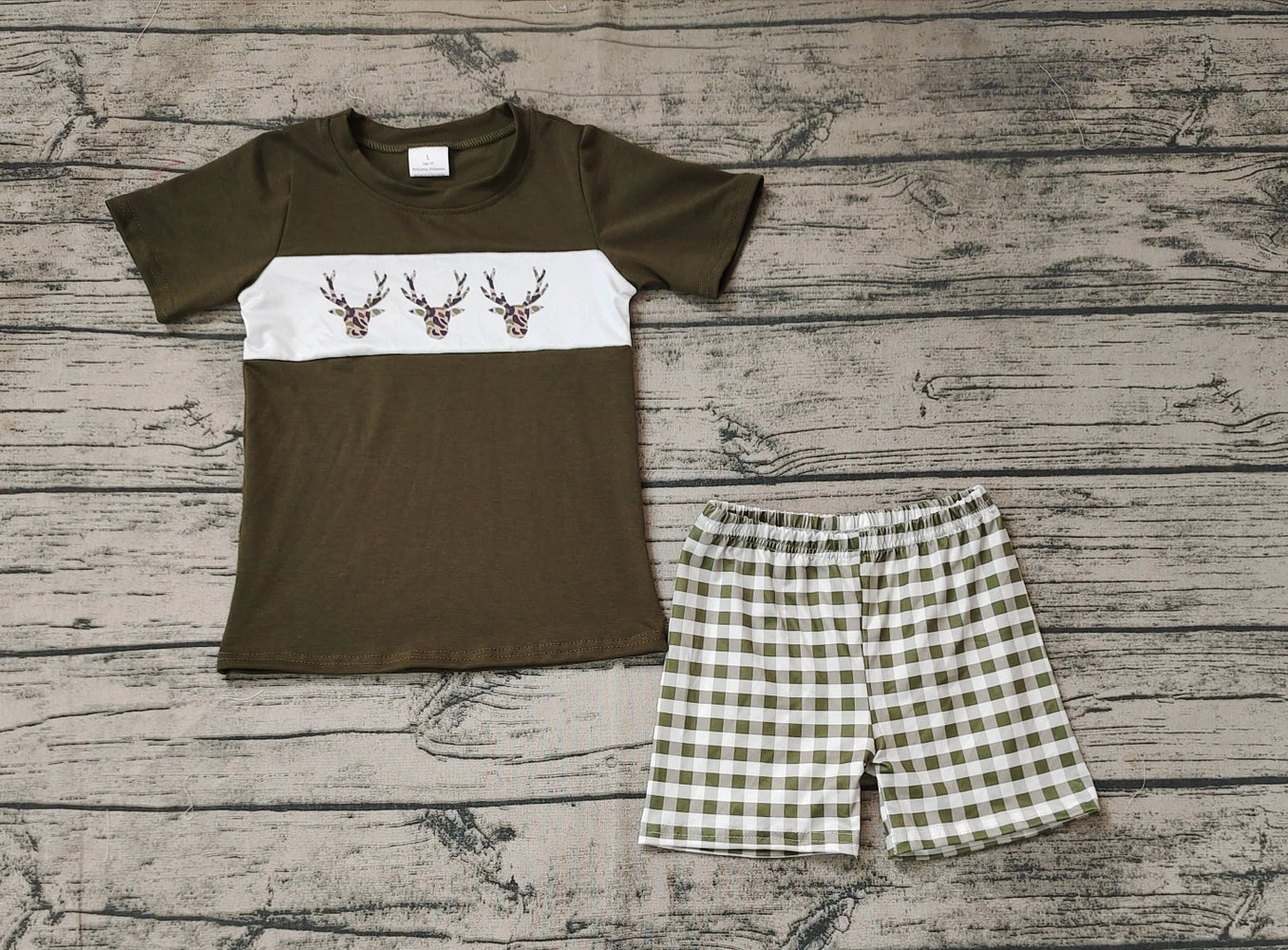 Baby/Toddler Boys Camo Deer Shirt and Checkered Short Set