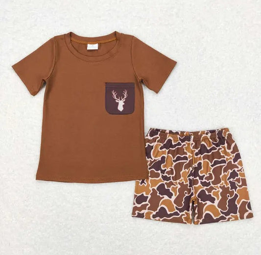 Baby/Toddler Boys Brown Camo Deer Pocket Shirt Outfit