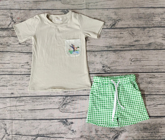 Baby/Toddler Boys Duck Pocket Tee Green Checkered Short Set