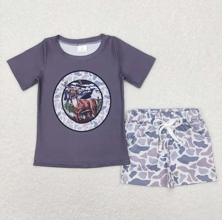 Baby/Toddler Boys Deer Top Grey Camo Short Set