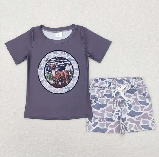 Baby/Toddler Boys Deer Top Grey Camo Short Set