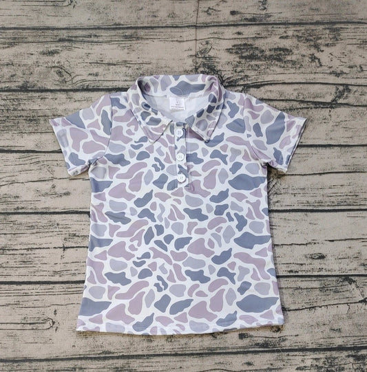 Baby/Toddler Boys Grey Camo Three Button Collared Short Sleeve Top