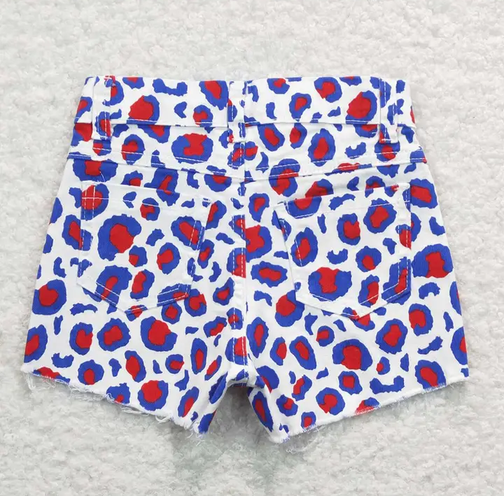 Baby/Toddler Girls 4th of July Leopard Distressed Shorts