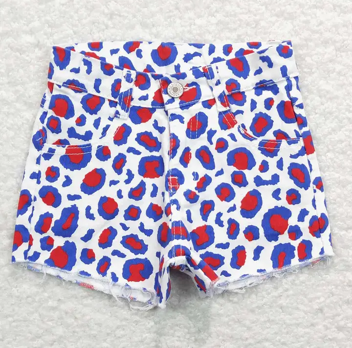 Baby/Toddler Girls 4th of July Leopard Distressed Shorts