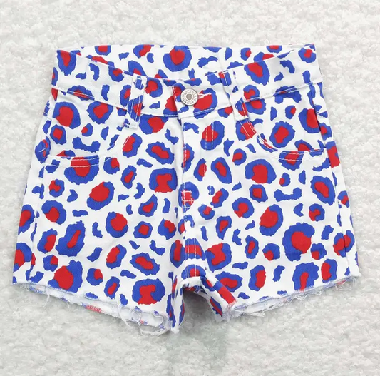 Baby/Toddler Girls 4th of July Leopard Distressed Shorts