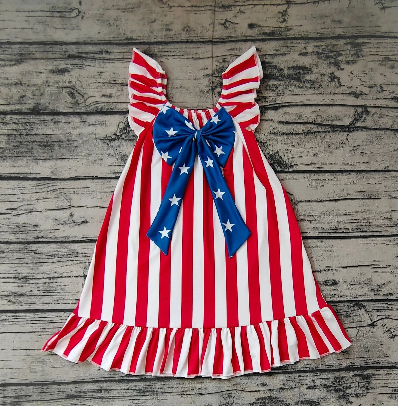 Baby/Toddler Girls 4th of July Red Stripe Big Bow Knee Length Dress