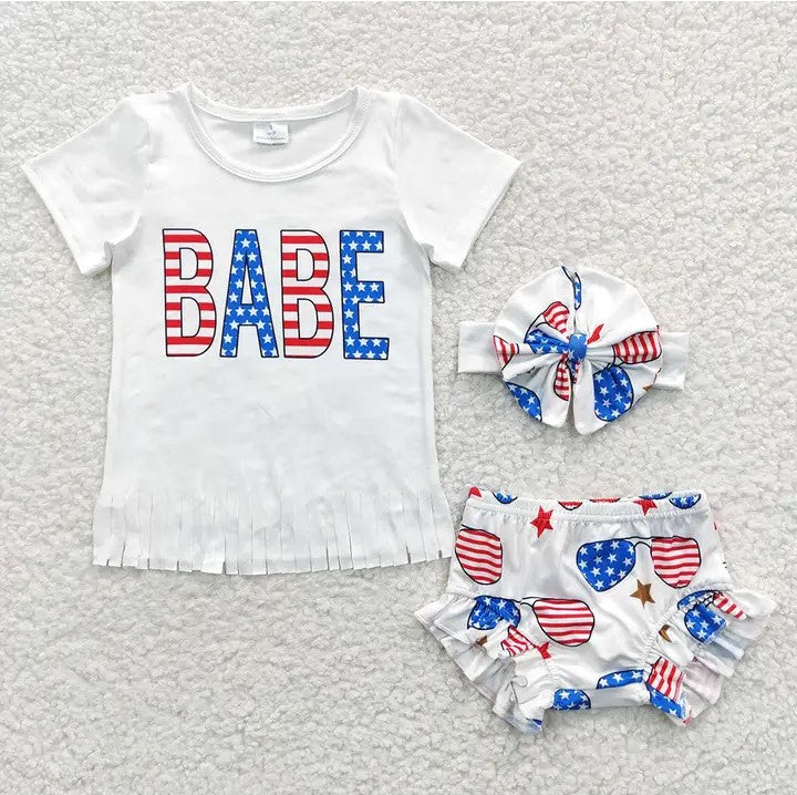 Baby/Toddler Girls 4th of July Babe Bummie Set