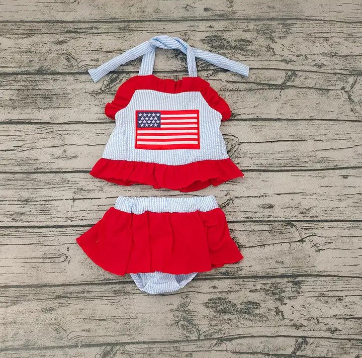 Baby/Toddler Girls 4th of July American Flag Patch Swimsuit