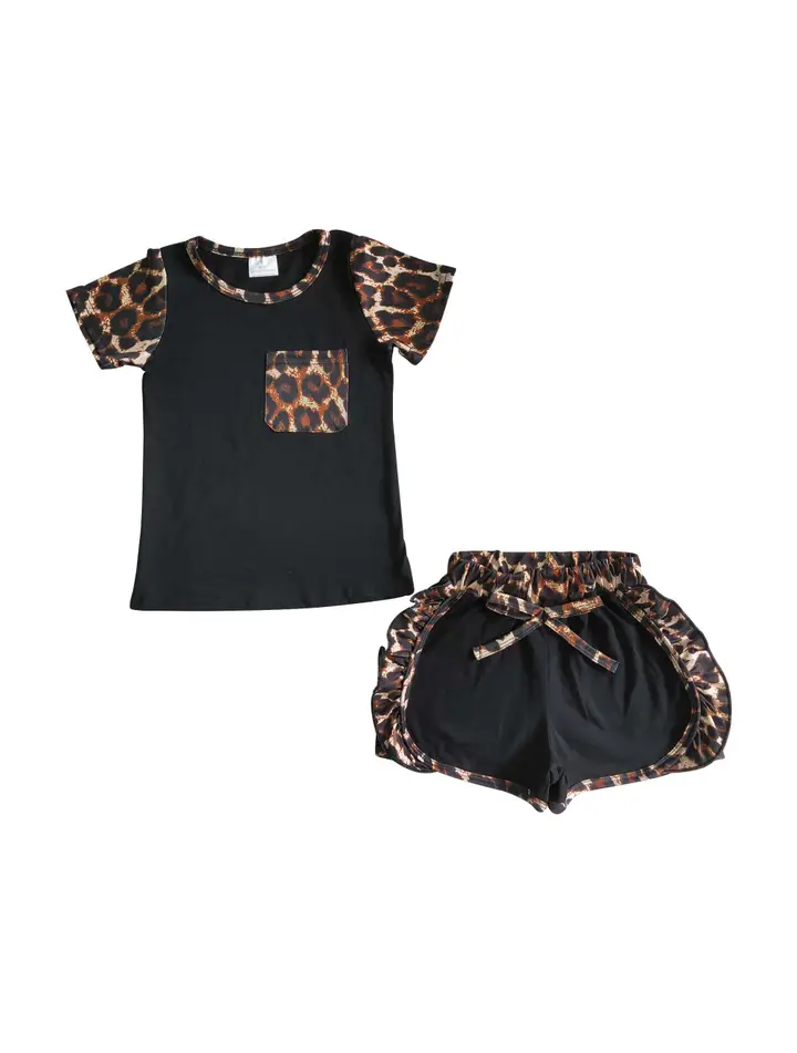 Baby/Toddler Girls Black Leopard Shirt and Short Set