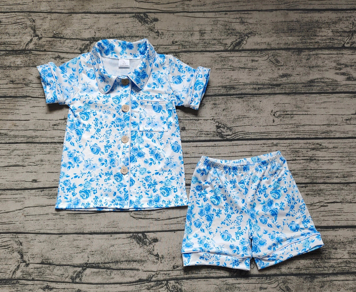 Baby/Toddler Girls Blue Floral Button-Down Pajama Set