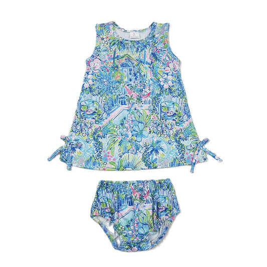 Baby/Toddler Girls Blue Flower Tunic Top Bummie Set