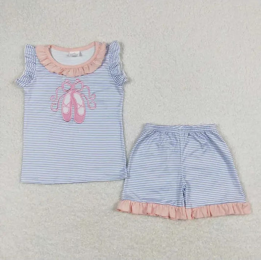 Baby/Toddler Girls Blue Stripe Dance Shoes Top and Short Set