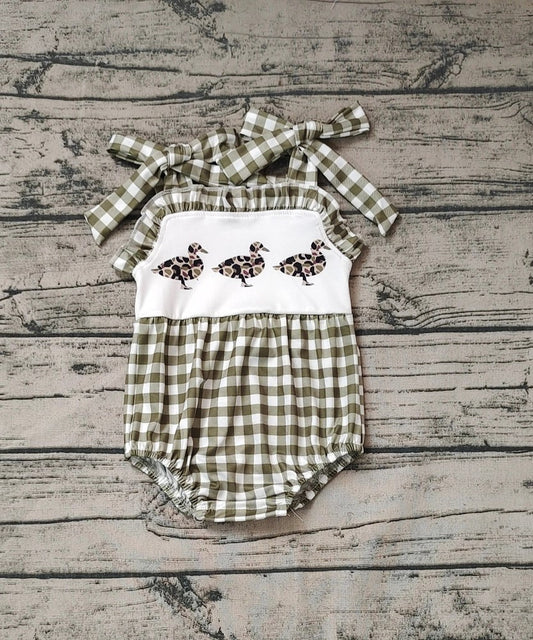 Baby/Toddler Girls Camo Duck Olive Checkered Bodysuit