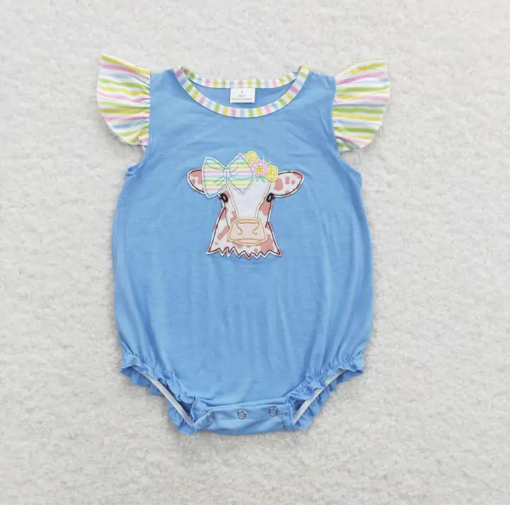 Baby/Toddler Girls Cow Flutter Sleeve Onesies