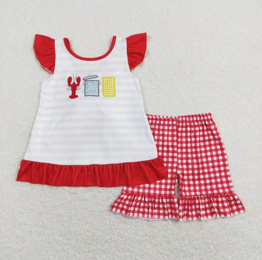 Baby/Toddler Girls Crawfish Tunic Top and Red Checkered Shorts Set