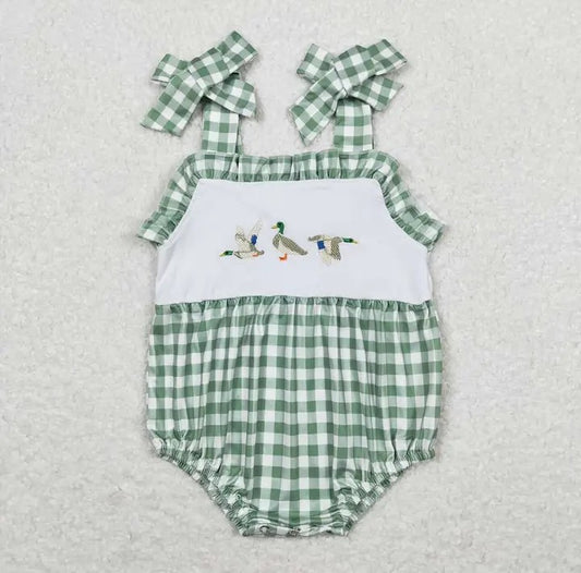 Baby/Toddler Girls Green Checkered Duck Bodysuit