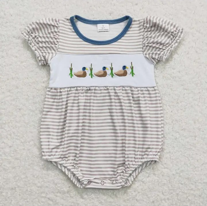 Baby/Toddler Girls Khaki Stripe Duck Onesies