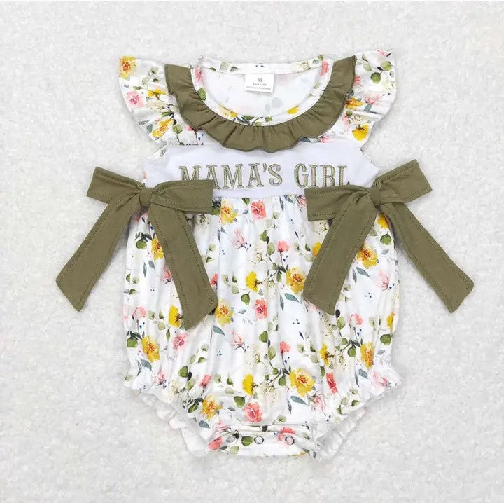 Baby/Toddler Girls Mama's Girl Green Floral with Bows Bodysuit