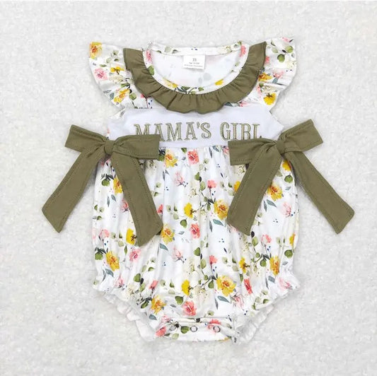 Baby/Toddler Girls Mama's Girl Green Floral with Bows Bodysuit