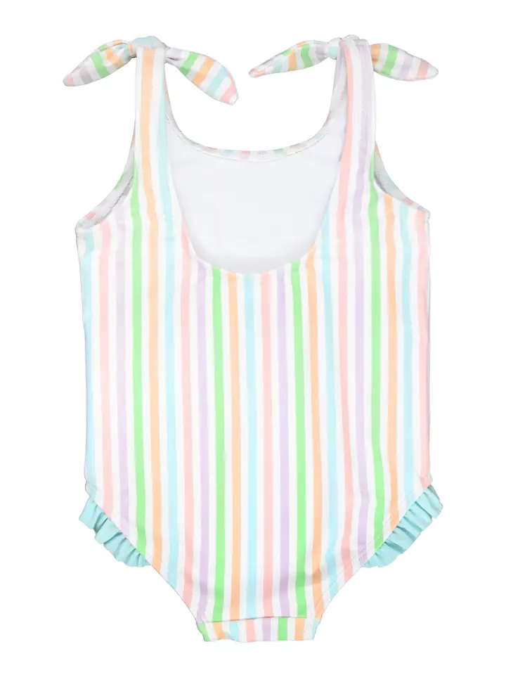 Baby/Toddler Girls Pale Rainbow Strip Tie Shoulder One Piece Swimsuit