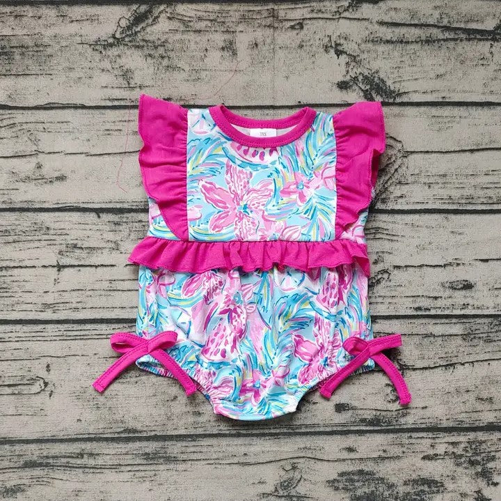 Baby/Toddler Girls Pink and Blue Flowers Bodysuit