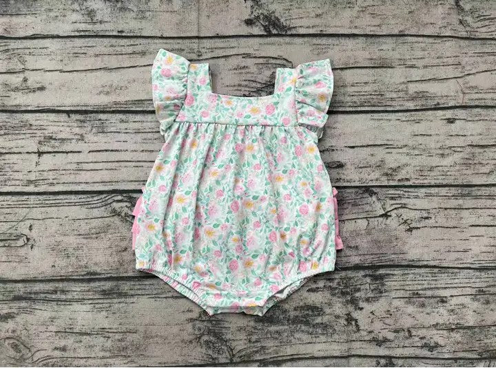 Baby/Toddler Girls Pink Flowers Ruffle Bottom Onesies