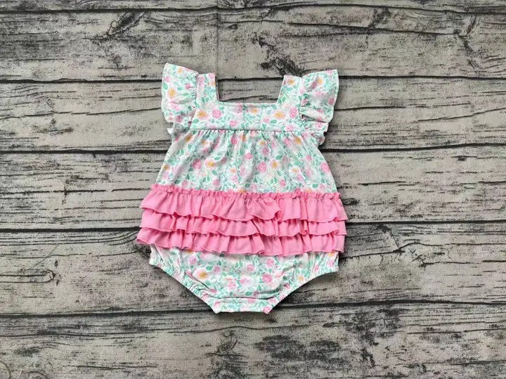 Baby/Toddler Girls Pink Flowers Ruffle Bottom Onesies