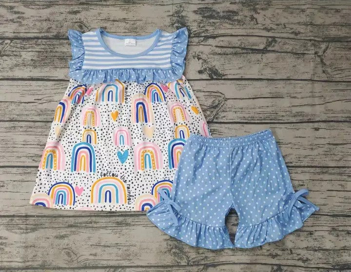 Baby/Toddler Girls Rainbow Top with Ruffle Shorts Set