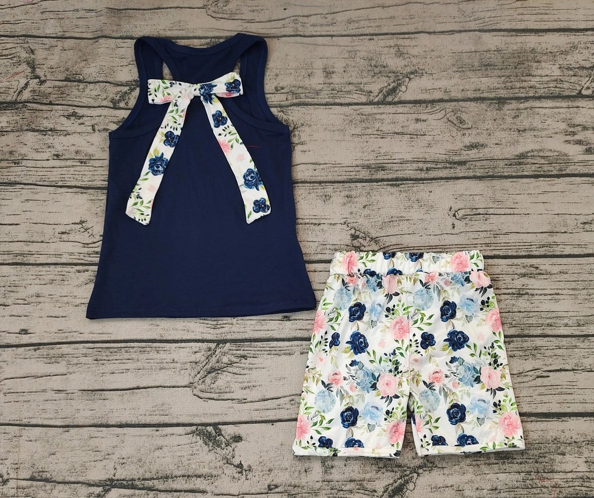 Baby/Toddler Girls Sleeveless Navy Top Floral Ruffle Short Set