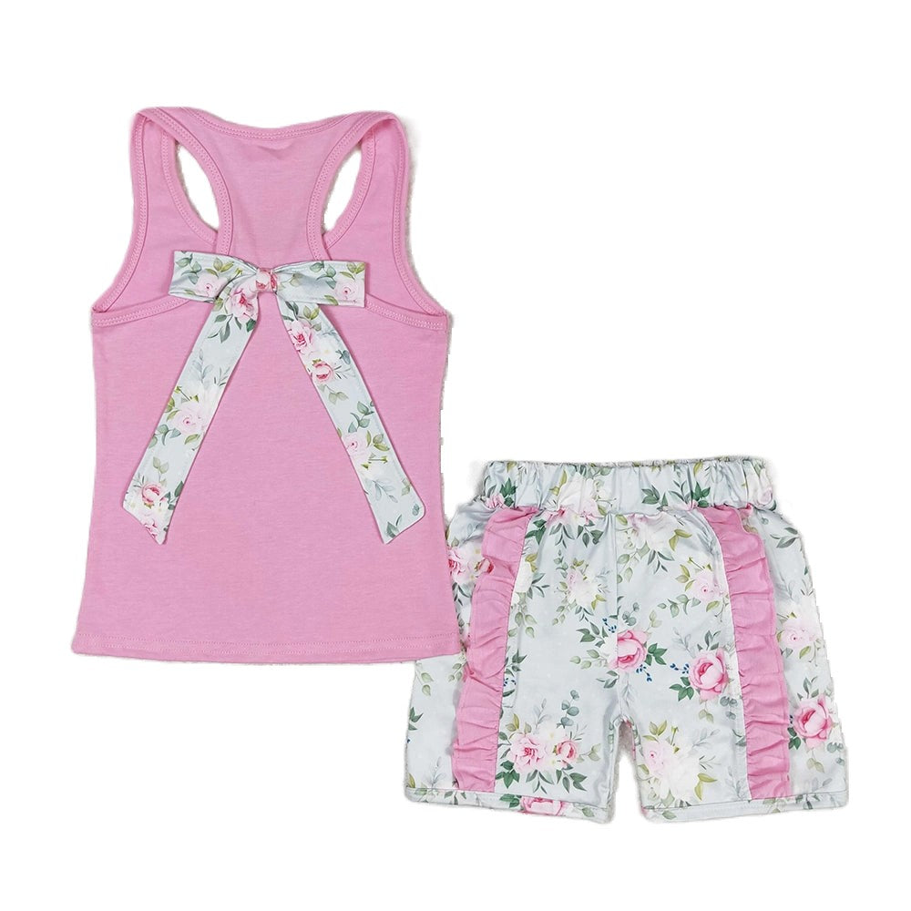 Baby/Toddler Girls Sleeveless Pink Top Floral Ruffle Short Set