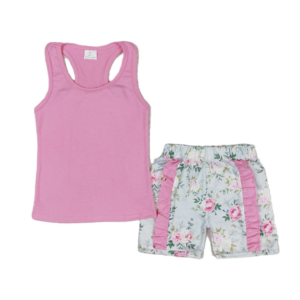 Baby/Toddler Girls Sleeveless Pink Top Floral Ruffle Short Set