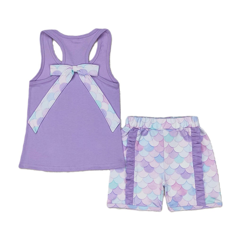 Baby/Toddler Girls Sleeveless Purple Top Fish Scale Ruffle Short Set