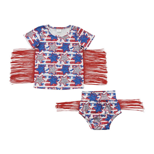 Baby/Toddler Girls 4th of July Tassel Top and Bummie Bottom Set