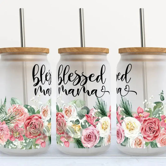 Blessed Mama 16 OZ Glass Tumbler