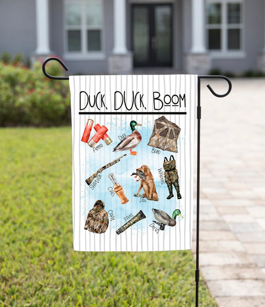 Duck Duck Boom Garden Flag