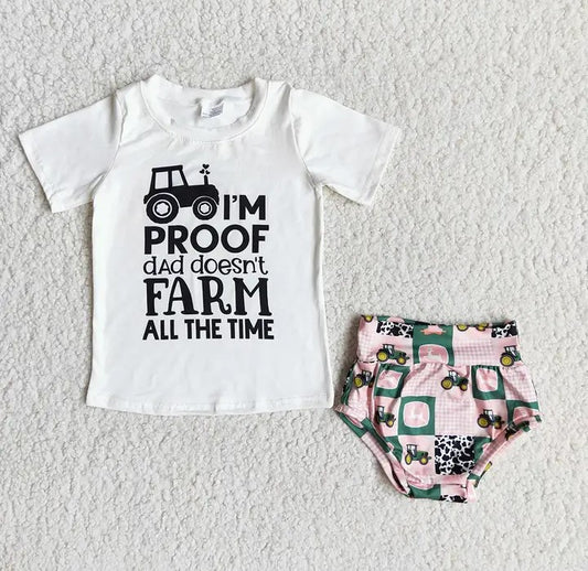 Baby/Toddler Girls I'm Proof Dad Doesn't Farm All the Time Bummie Set