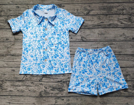 Women's Blue Floral Button-Down Pajama Set