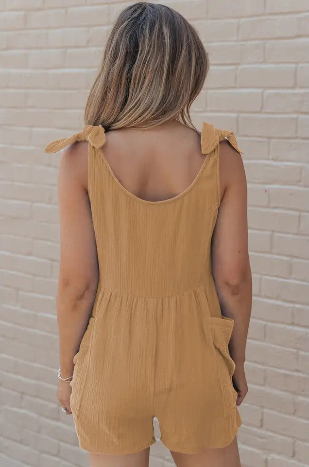 Women's Knotted Straps High Waist Pocketed Romper