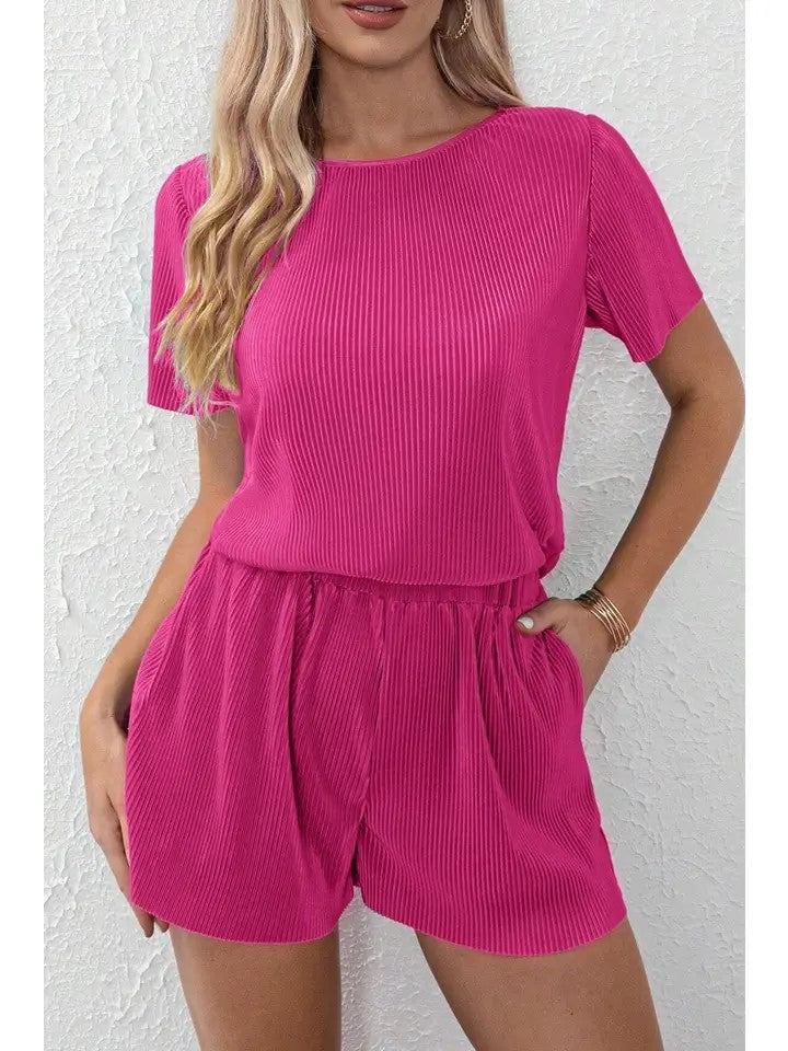 Women's Pleated Top and Shorts Set