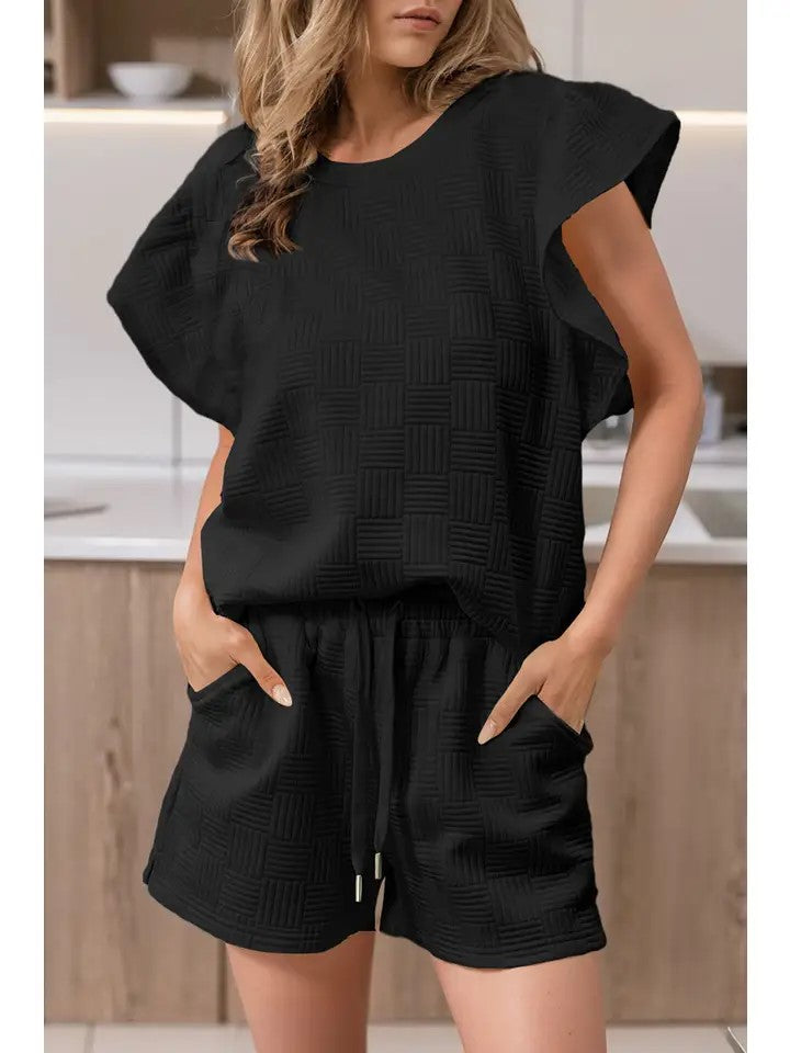 Women's Ruffle Sleeve Tee and Shorts Set