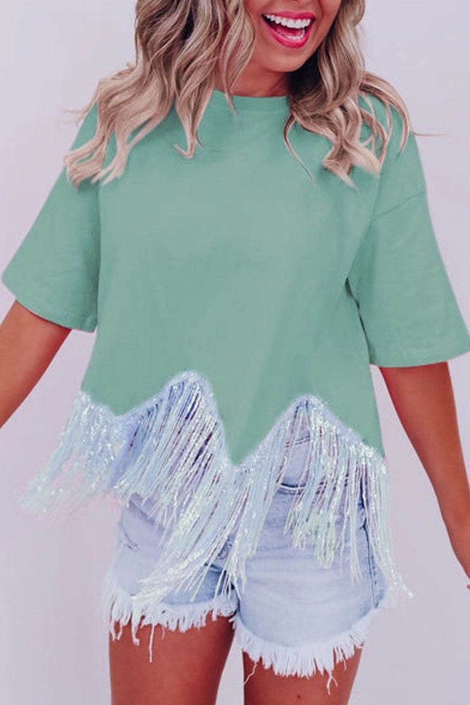 Women's Sequin Fringe Crop T-Shirt