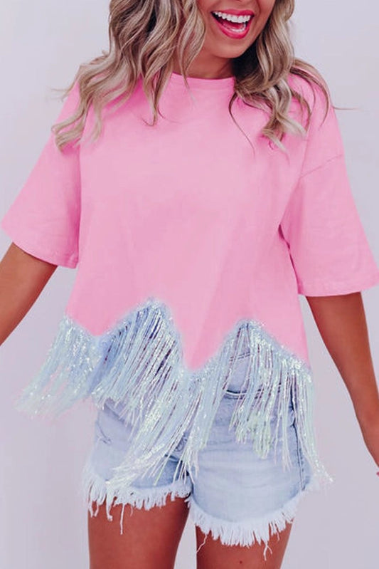 Women's Sequin Fringe Crop T-Shirt