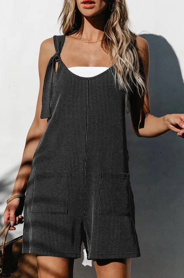 Women's Stripped Knotted Straps Pocketed Romper