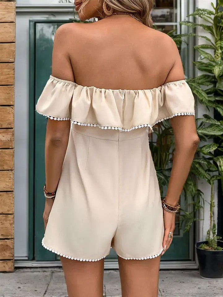 Womens Off-The-Shoulder Ruffled Romper