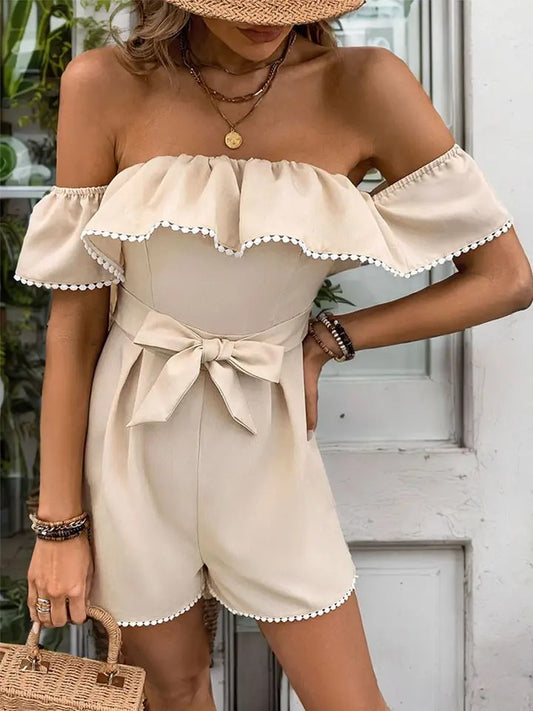 Womens Off-The-Shoulder Ruffled Romper