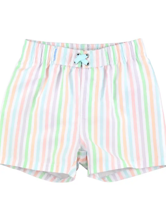 Youth Boys Pale Rainbow Strip Swim Trunks