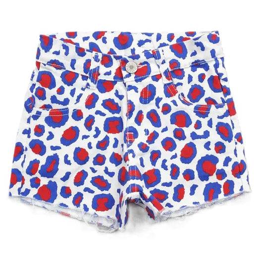 Youth Girls 4th of July Leopard Shorts