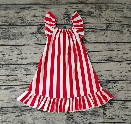 Youth Girls 4th of July Red Stripe Big Bow Knee Length Dress