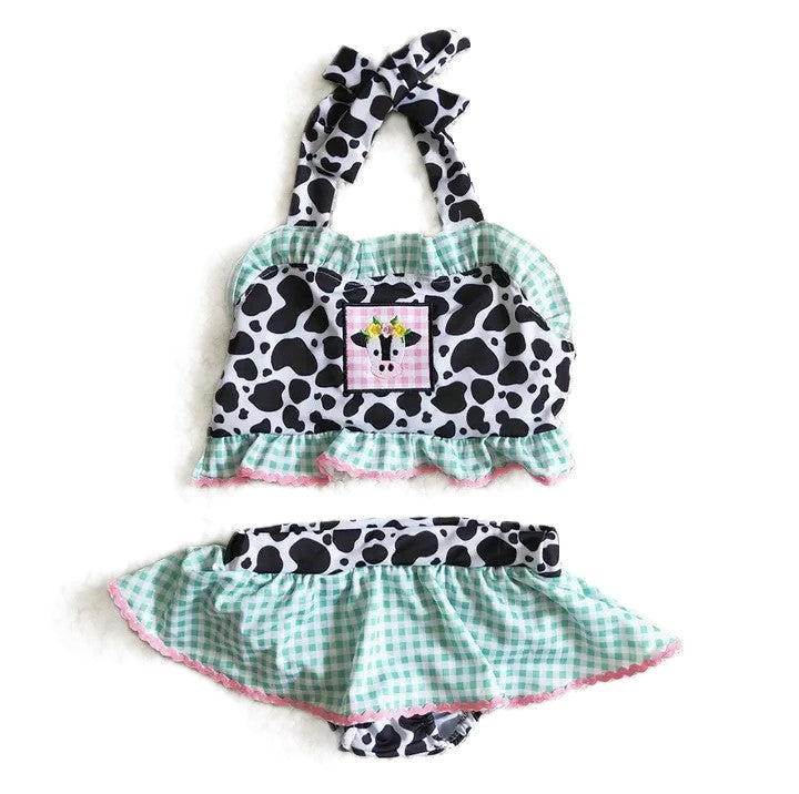 Youth Girls Cow Print 2-Piece Swimsuit